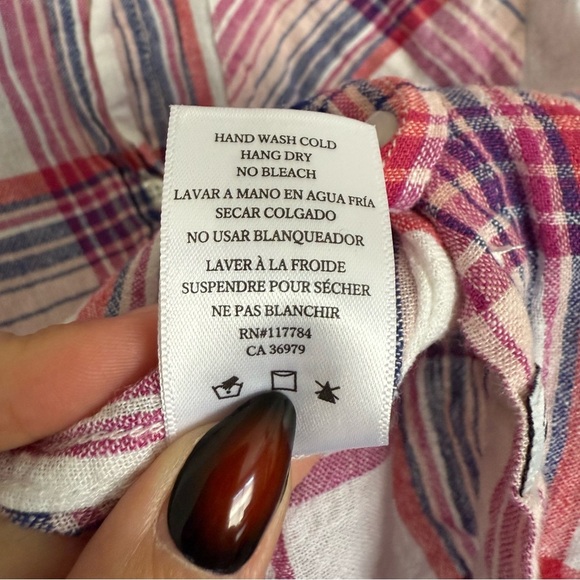 Rails Charli White Peach Fuschia Button Up Top Size XS Plaid Americana Cabincore - Picture 6 of 6